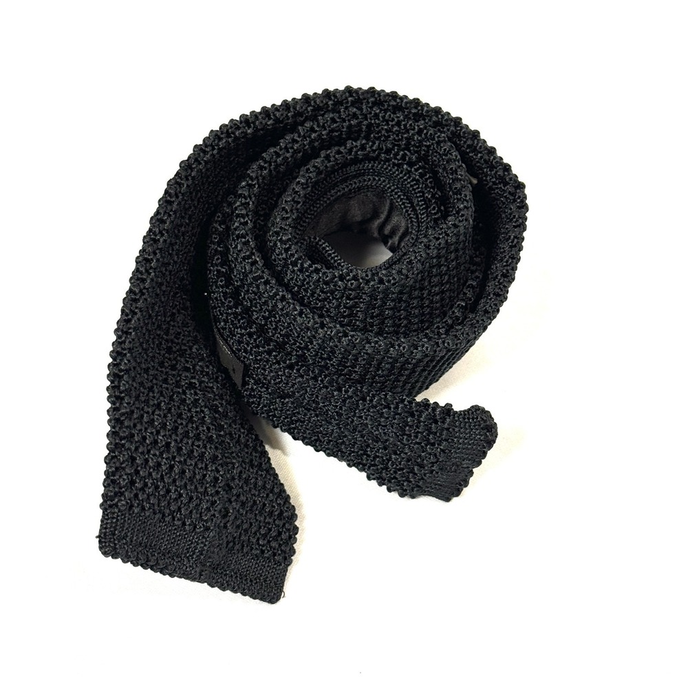 Robert Talbott San Marino Silk Neck Tie Black Hand Sewn Knitted